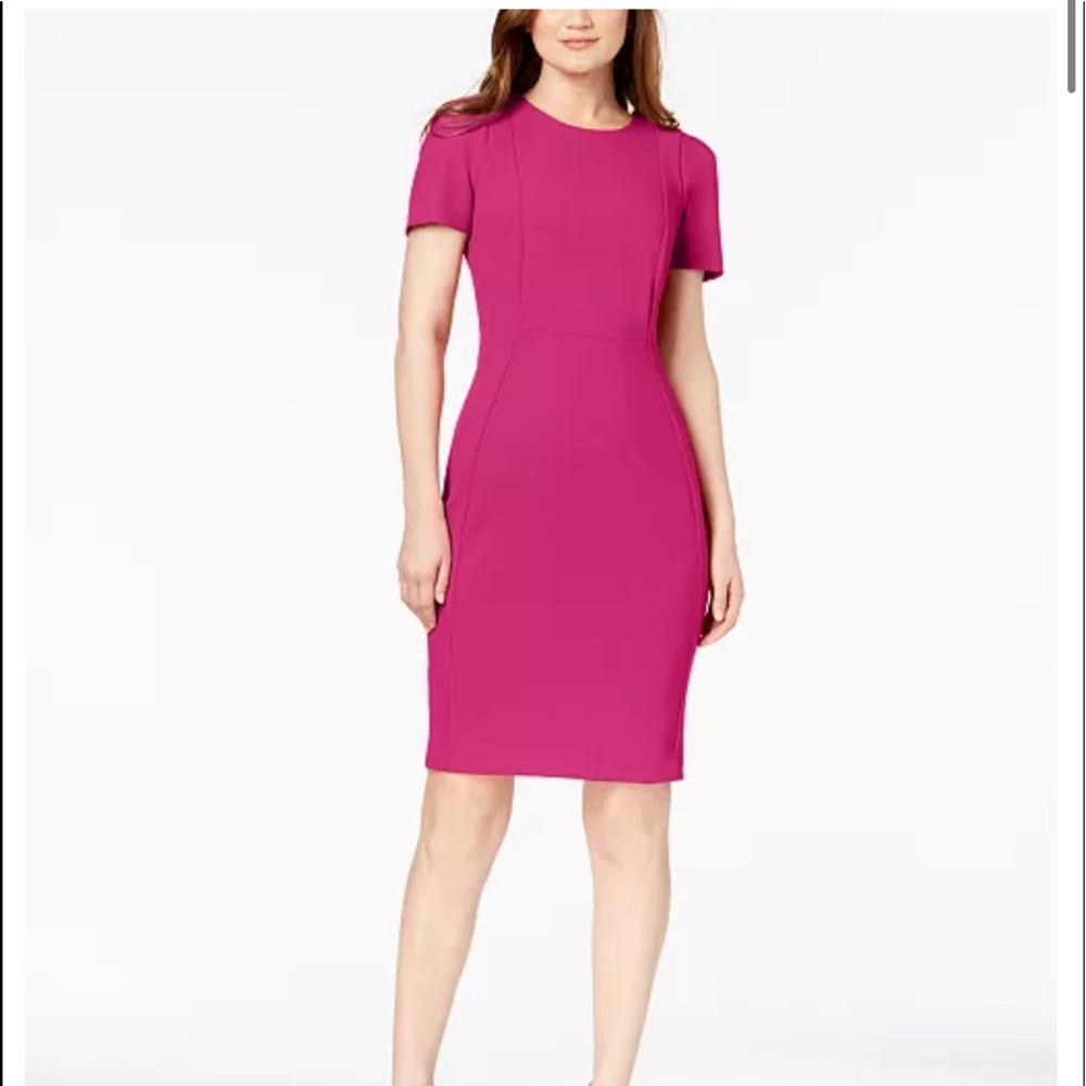 Calvin Klein Sheath Dress with Pleated Sleeves in Hibiscus Pink Size 8